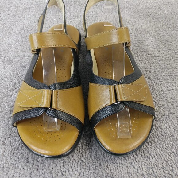 Crimea Womens Size 6 Sandals Brown Black Slingback Leather Shoes - Picture 6 of 11